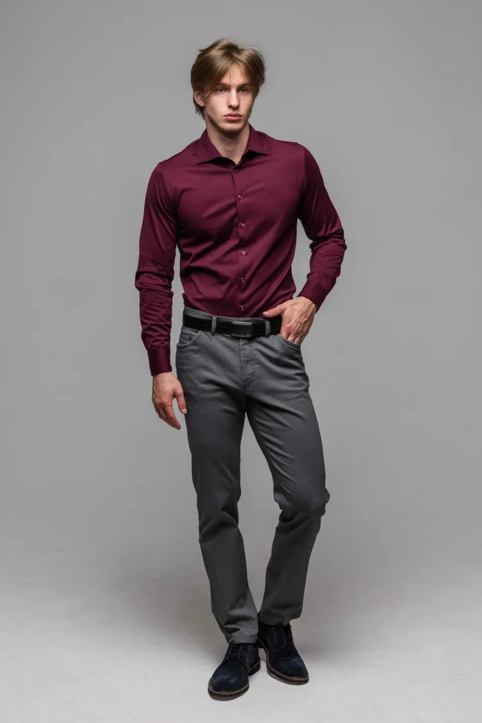 Alain Delon Camicia Extra Slim Stretch Bordeaux