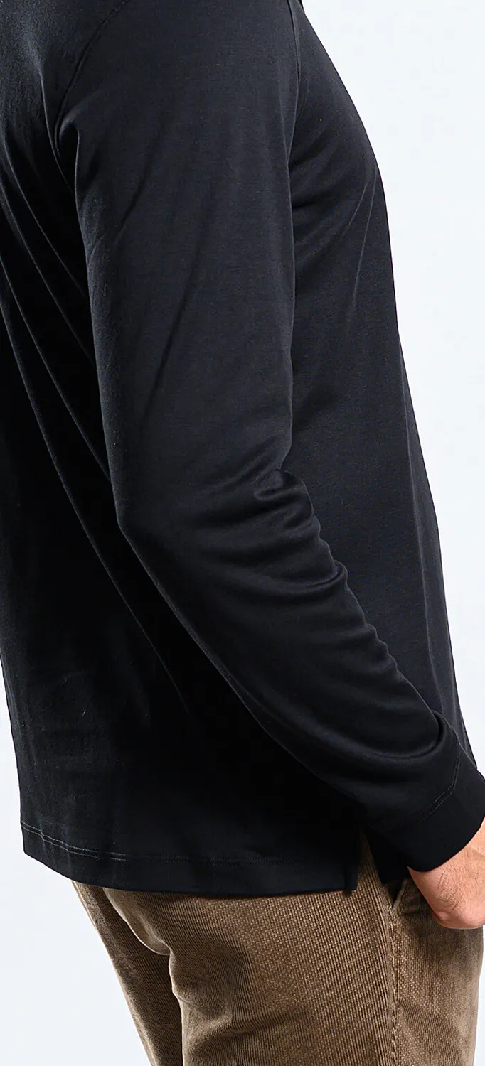 Alain Delon polo manica lunga nera slim fit cotone stretch