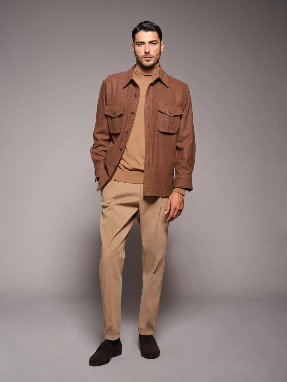 Caruso Pantalone carrot-fit gabardina cotone beige