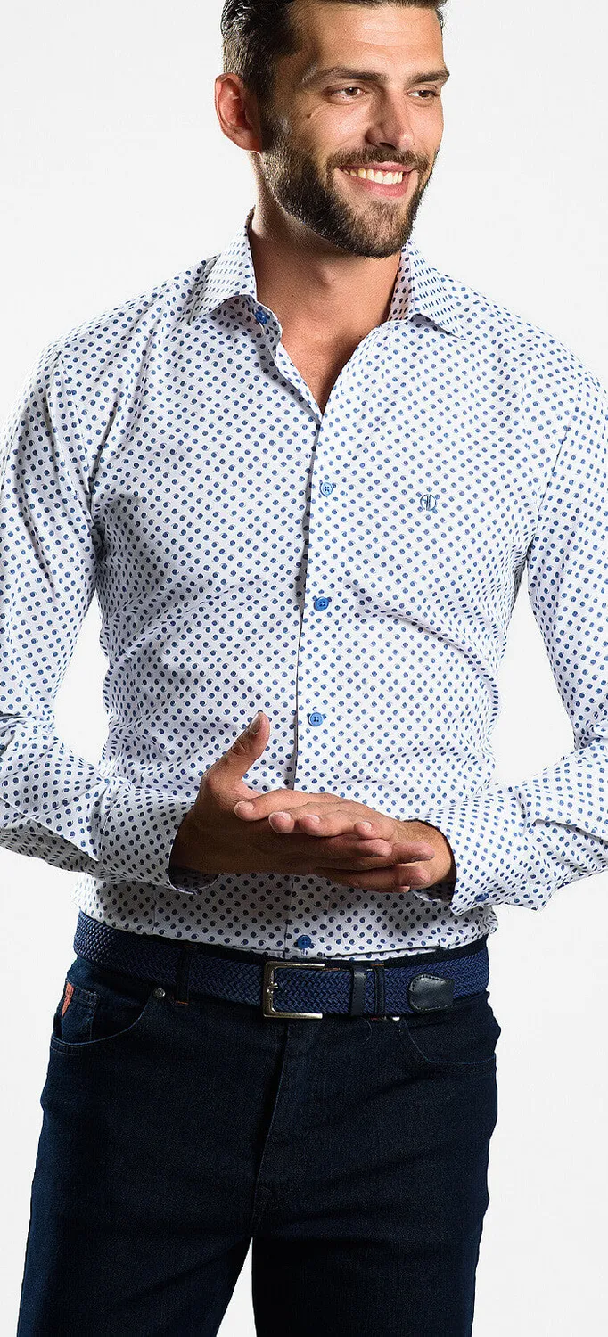 Alain Delon camicia blu fantasia slim fit cotone