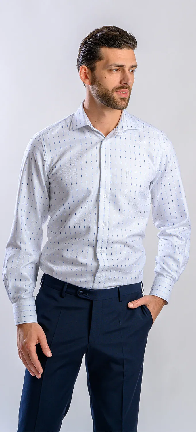 Alain Delon Camicia Bianca Righe Blu Slim Fit