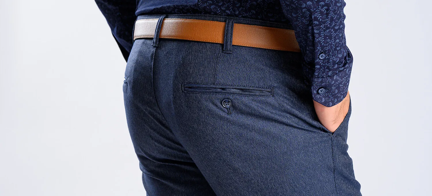 Alain Delon Pantaloni Chino Blu Grigio Slim Antipiega