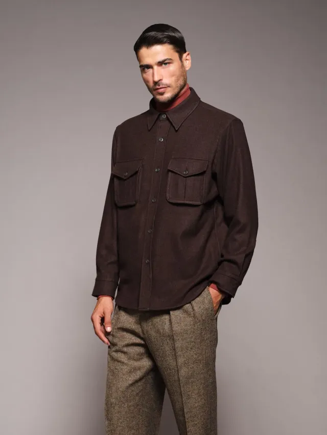 Caruso overshirt lana 180s marrone scuro