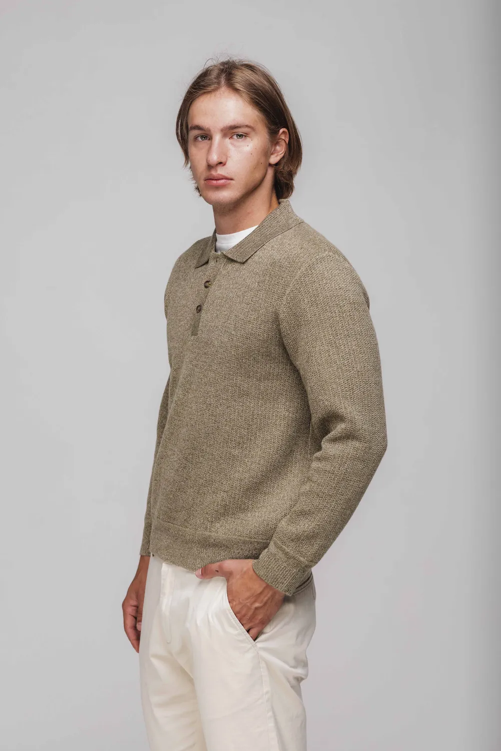 Alain Delon Polo Maglia Oliva Lana Manica Lunga
