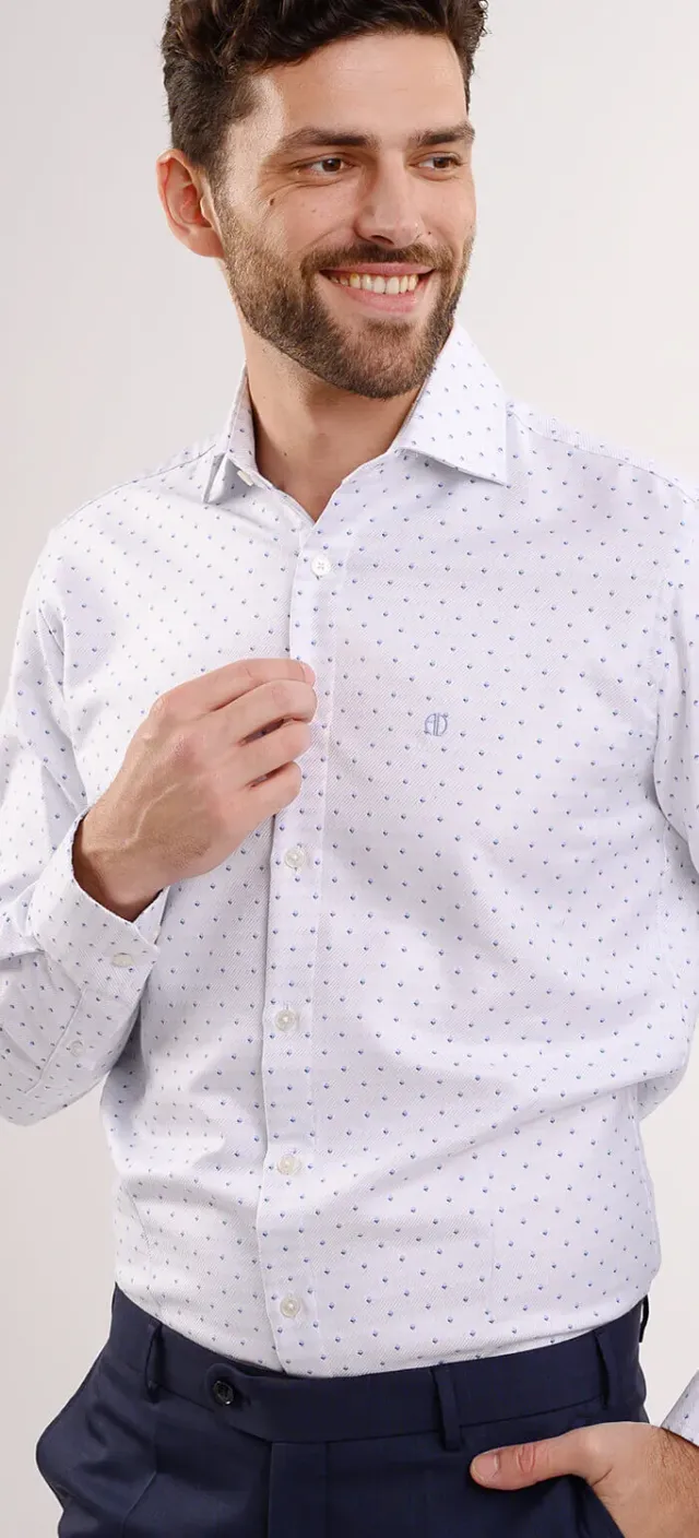 Alain Delon Camicia Classic Fit Bianca Rombo Blu 45