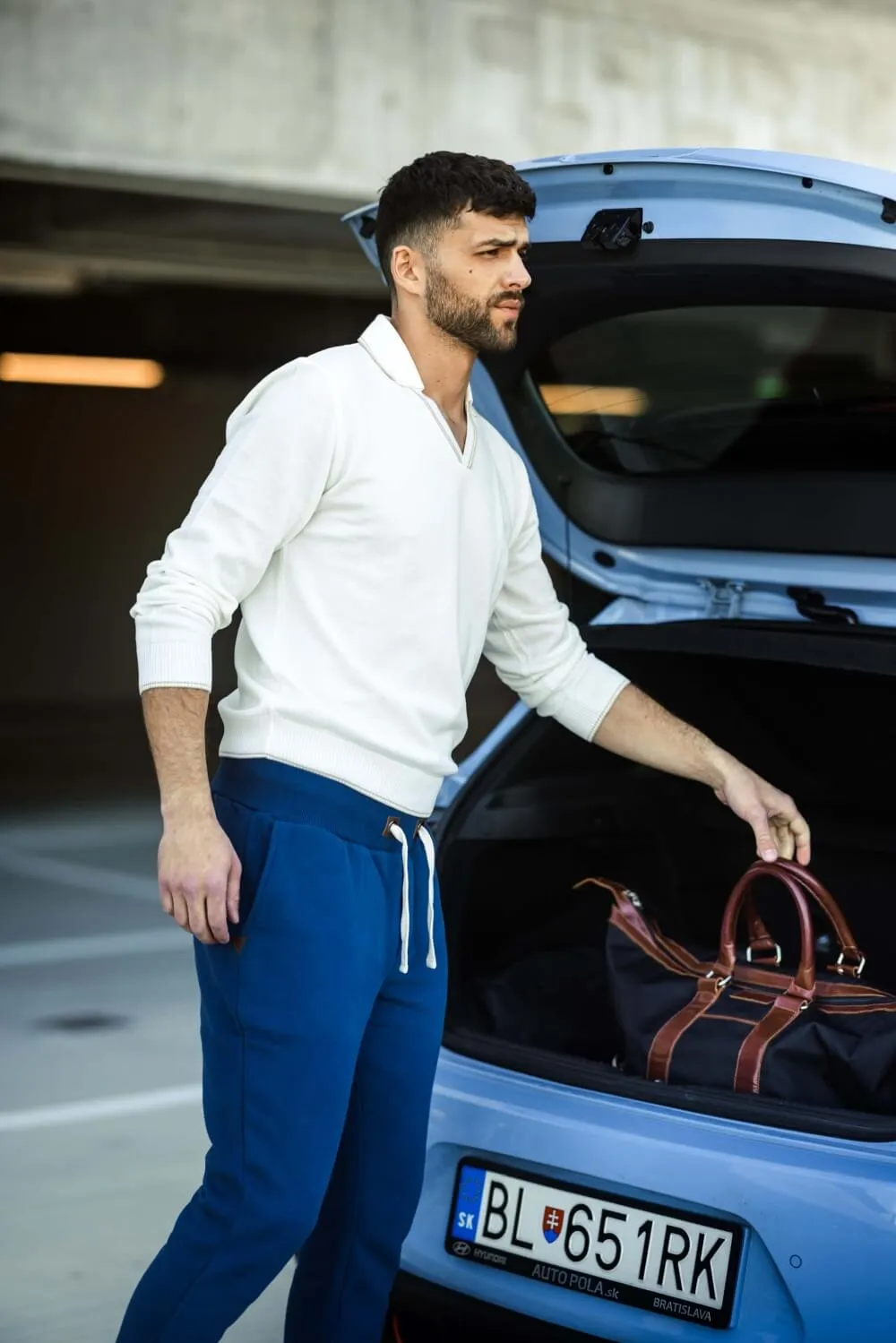 Alain Delon pantaloni tuta blu S slim fit zip
