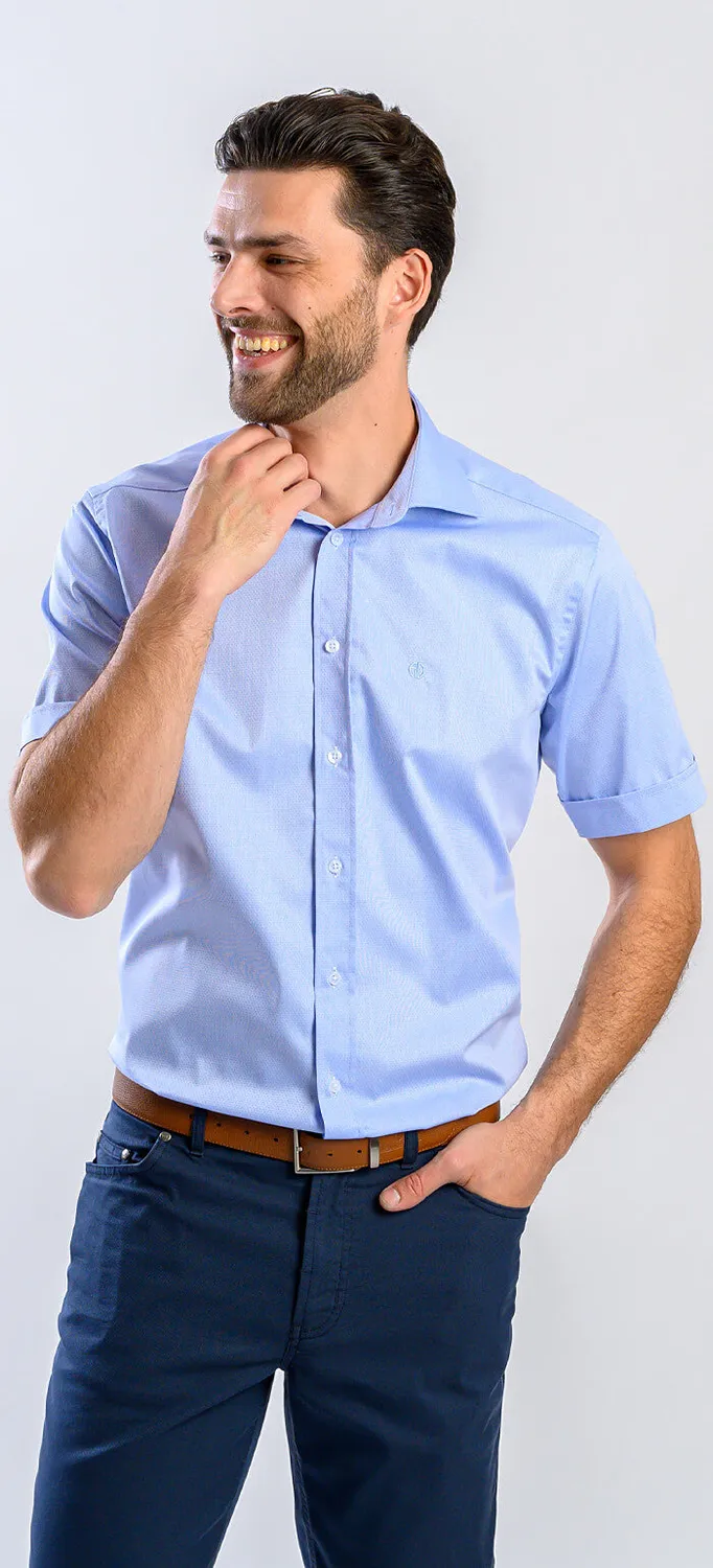 Alain Delon camicia manica corta azzurra slim fit cotone