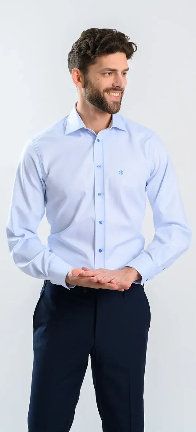 Alain Delon camicia slim fit azzurra cotone Getzner