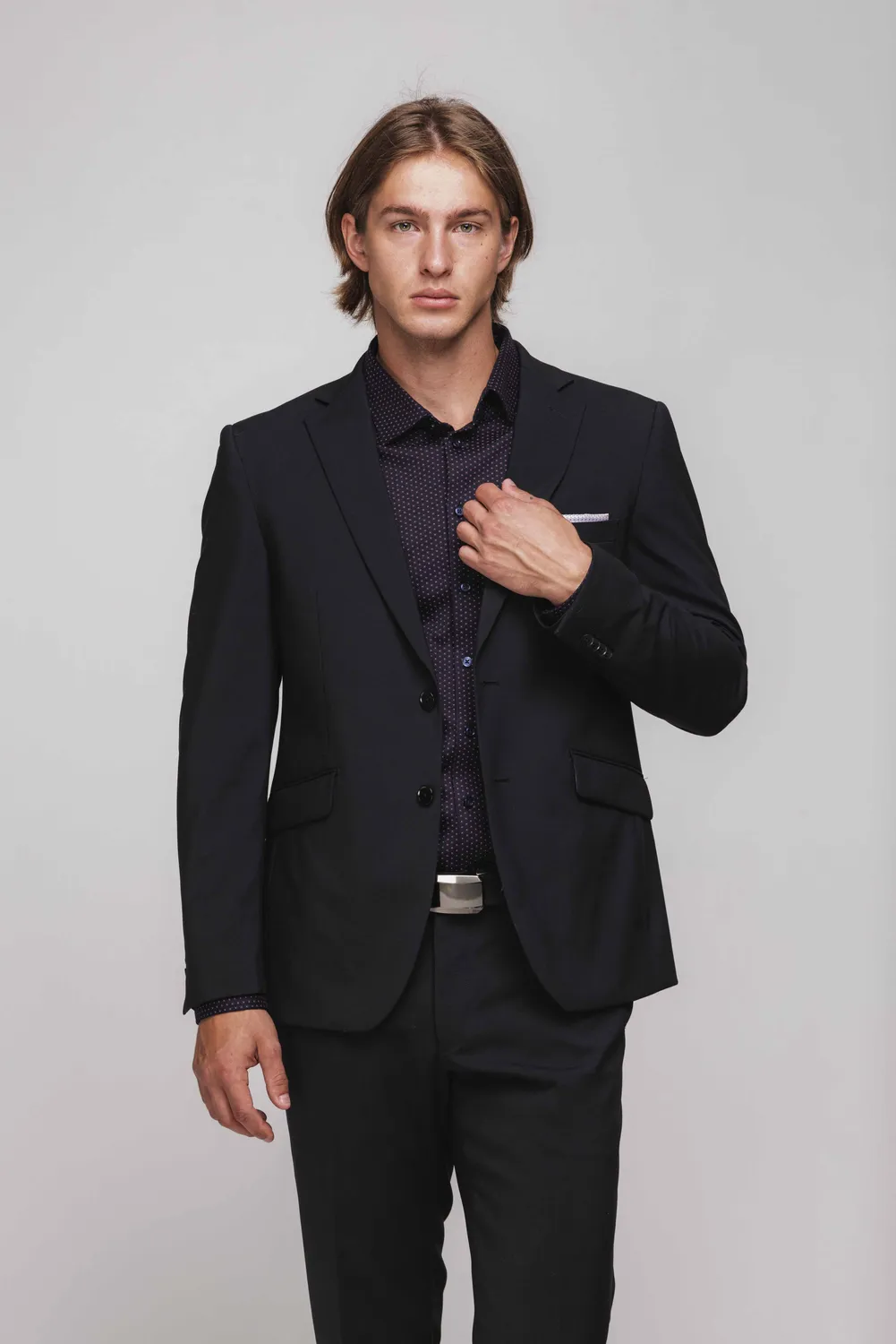 Alain Delon abito nero slim fit 2 bottoni elasticizzato