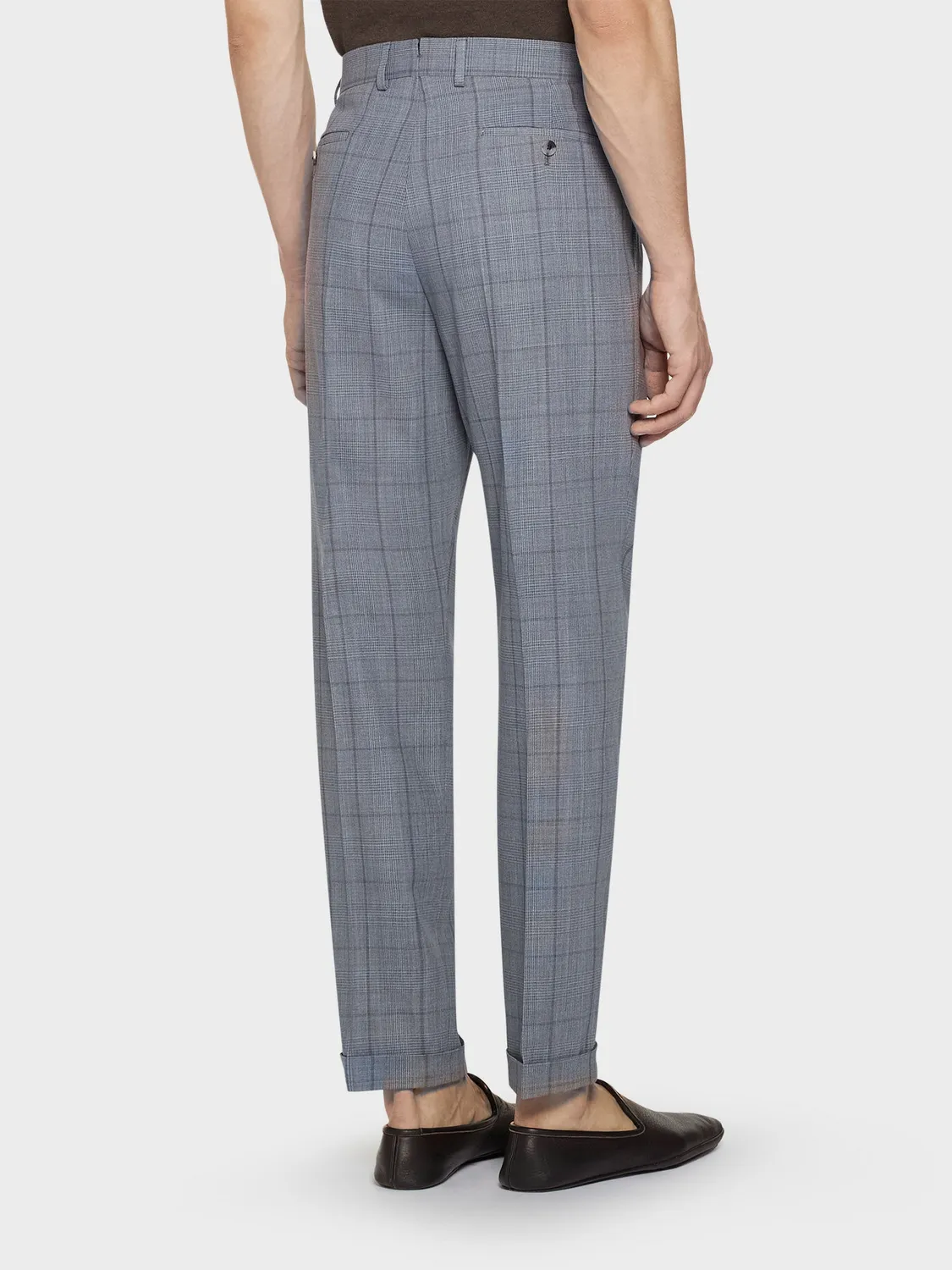 Caruso pantalone carrot lana azzurro glen check