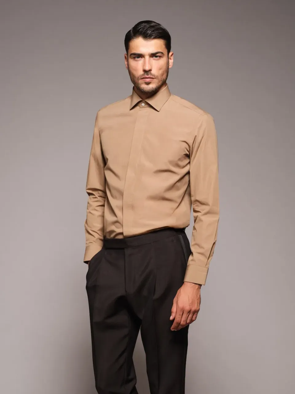 Caruso Butterfly camicia slim cotone cannella