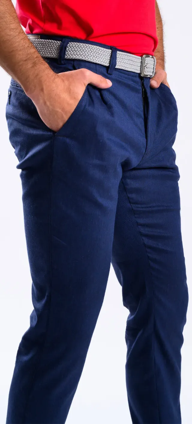 Alain Delon Pantaloni Lino Blu Navy Slim