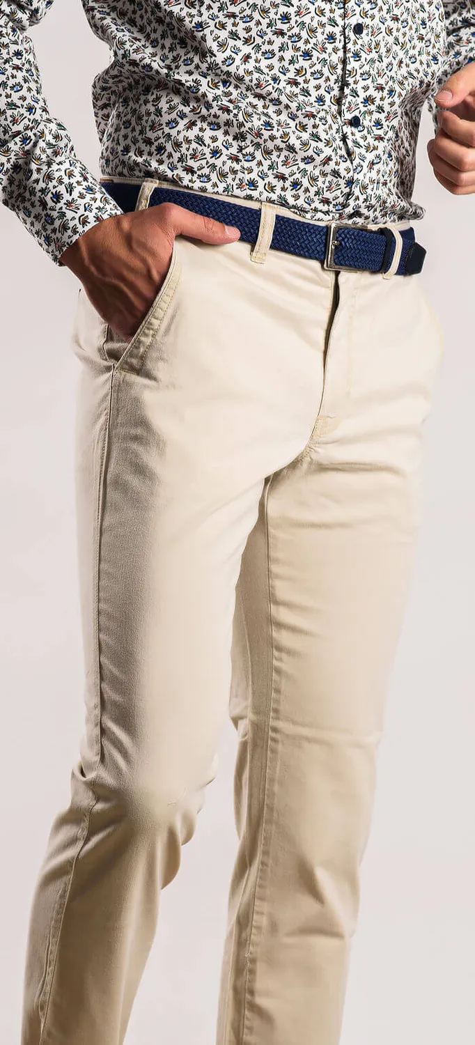 Alain Delon pantalone chino beige slim fit elastico
