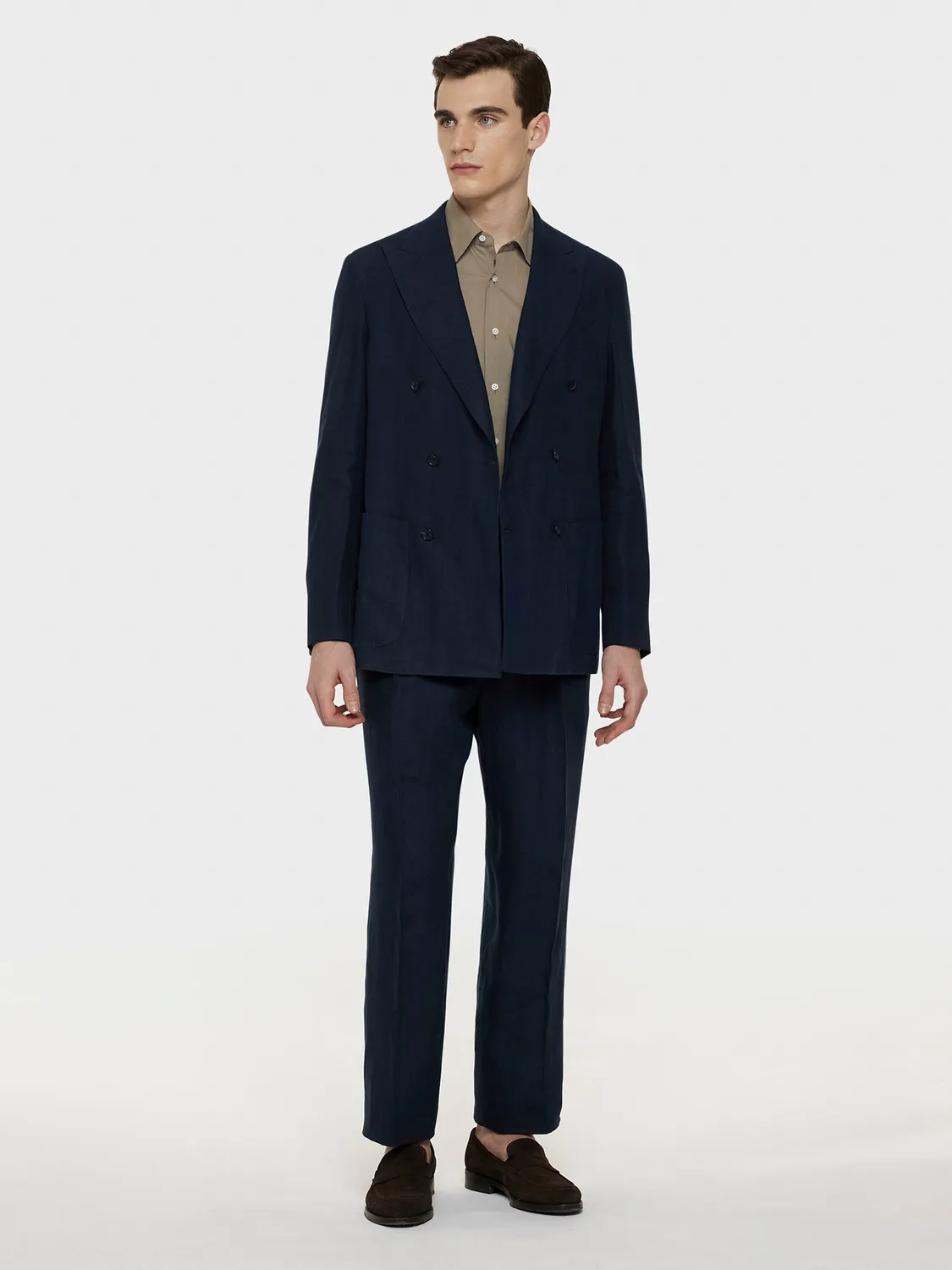 Caruso pantalone lino blu navy doppia pince