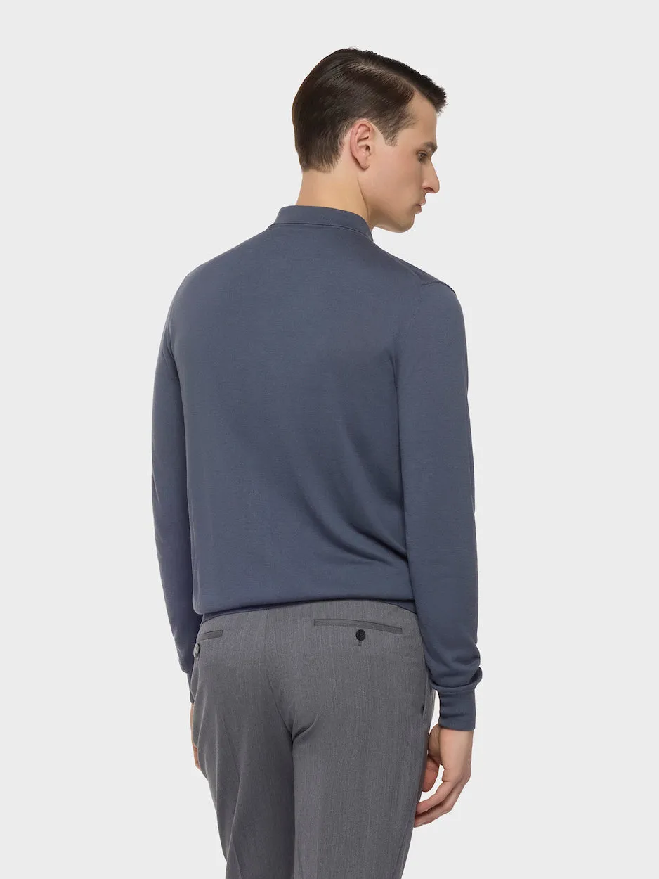 Caruso Butterfly polo cardigan seta e cotone blu