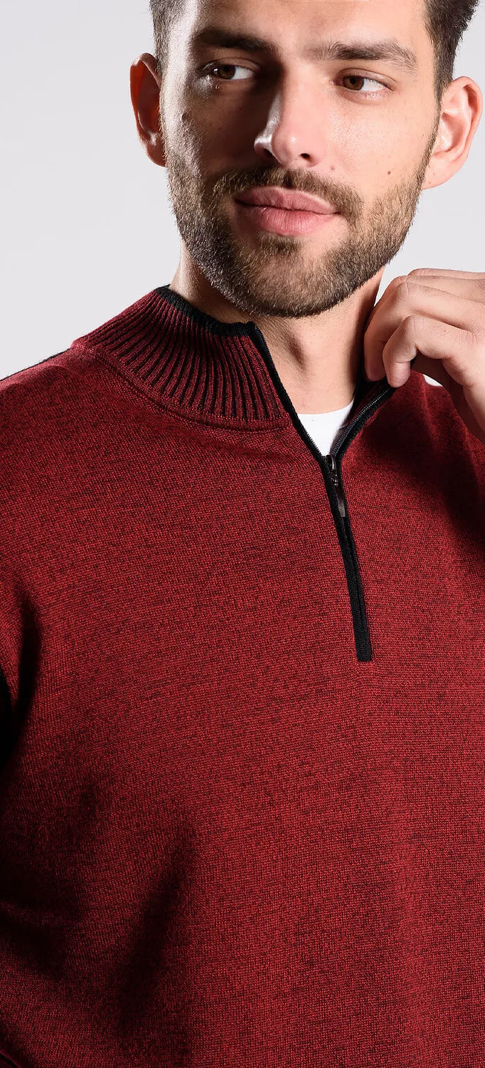 Alain Delon Maglione Bordeaux Zip Merino Cotone