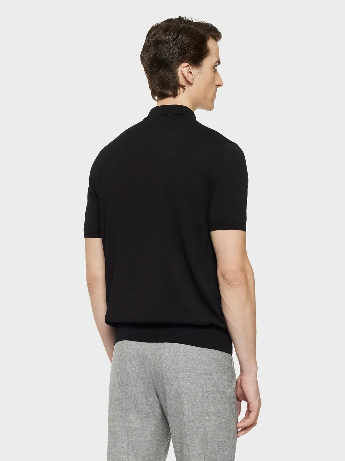 Caruso Butterfly polo cotone nera maniche corte costine