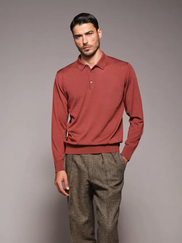 Caruso polo maniche lunghe lana seta cashmere rossa
