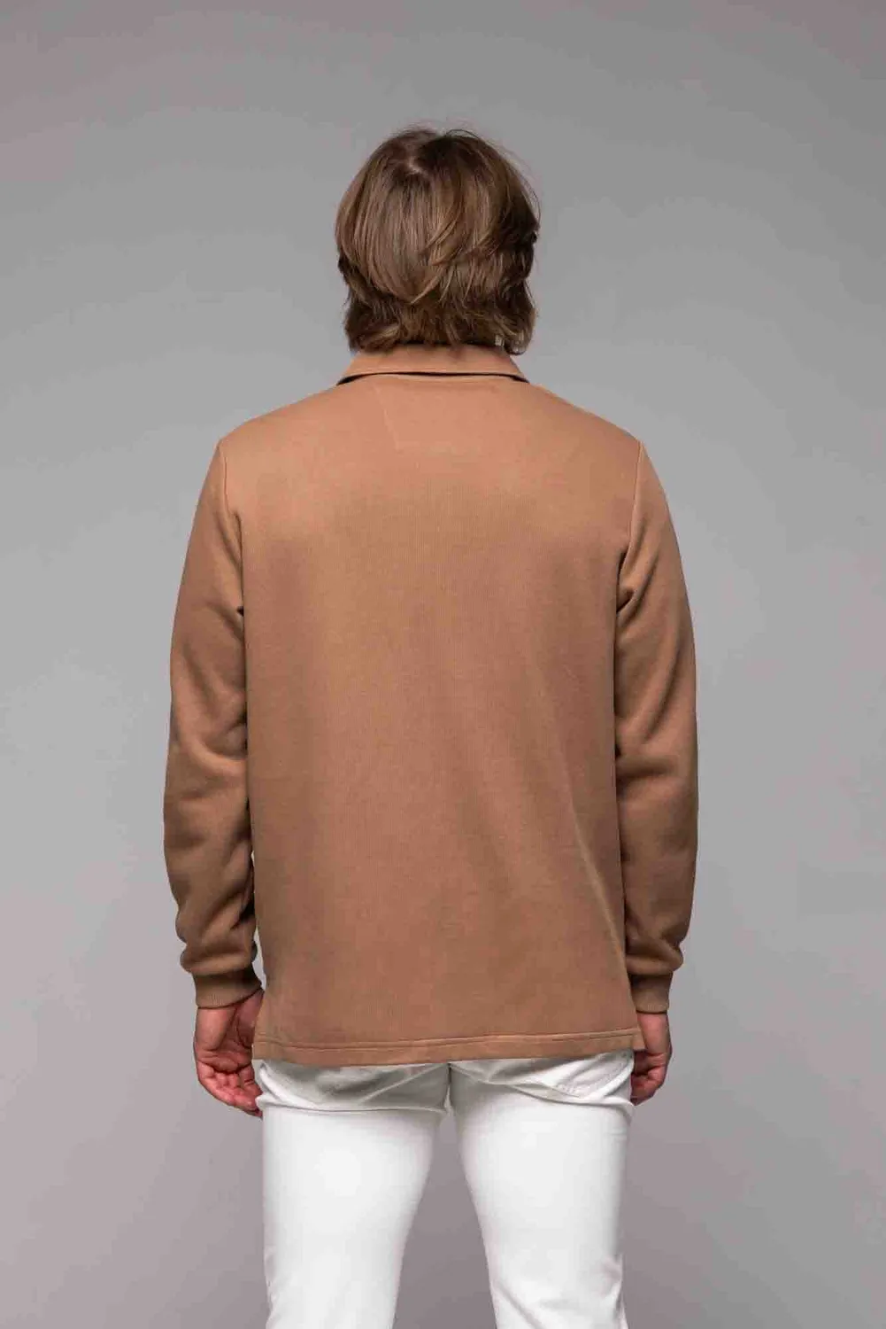 Alain Delon polo marrone manica lunga cotone