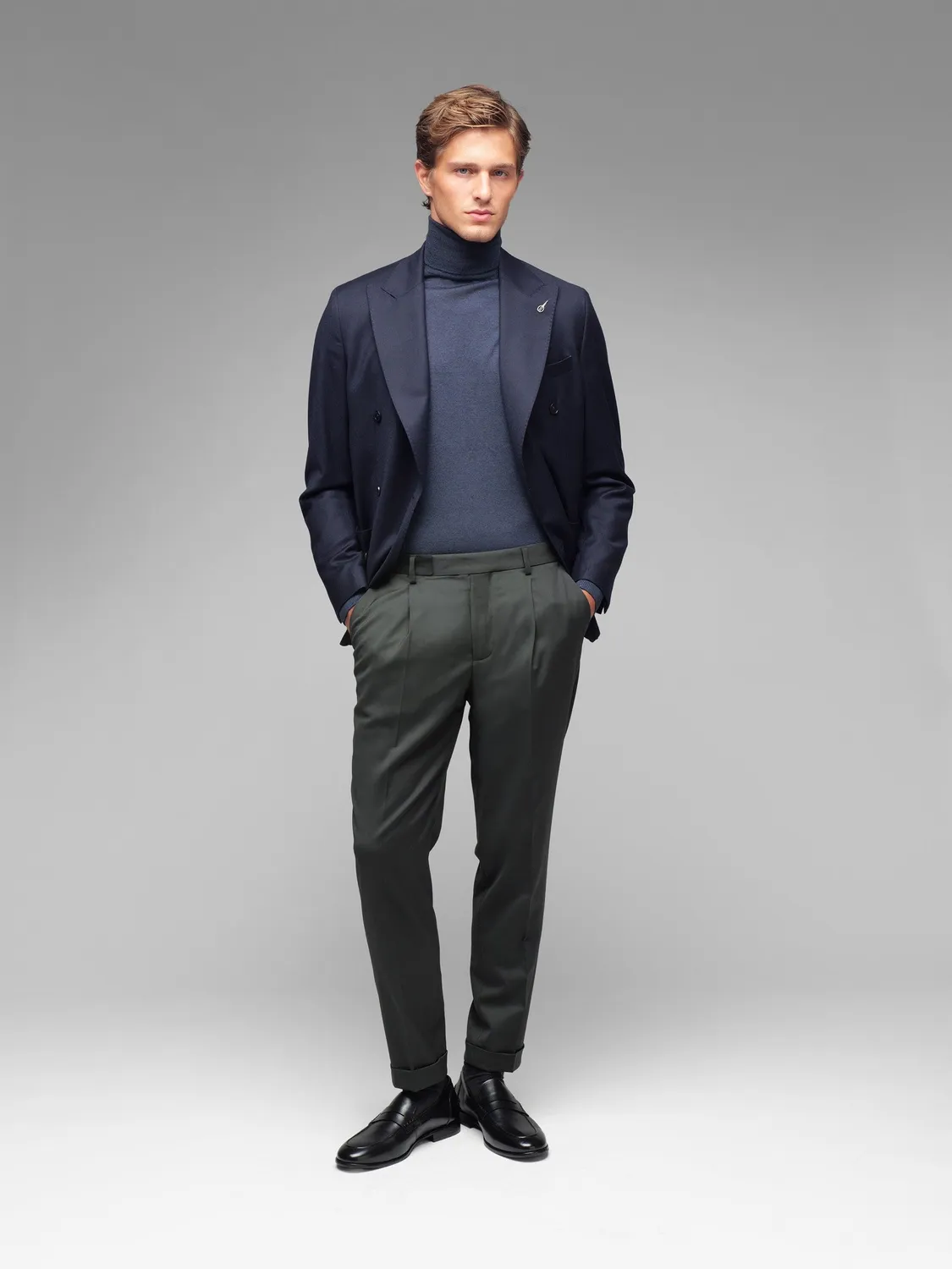 Paoloni Pantalone Pinces Saglia Verde Lana Stretch