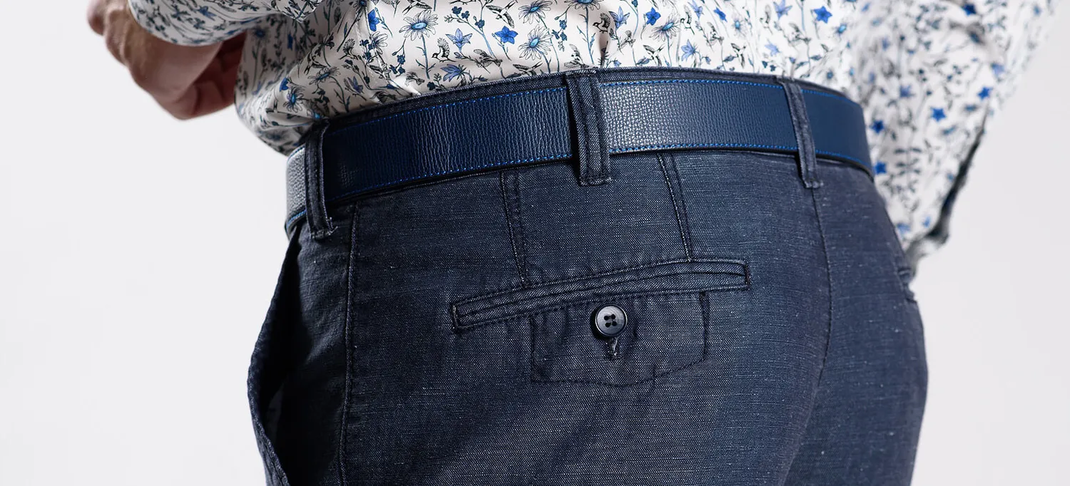 Alain Delon pantaloni lino grigio-blu slim fit traspiranti