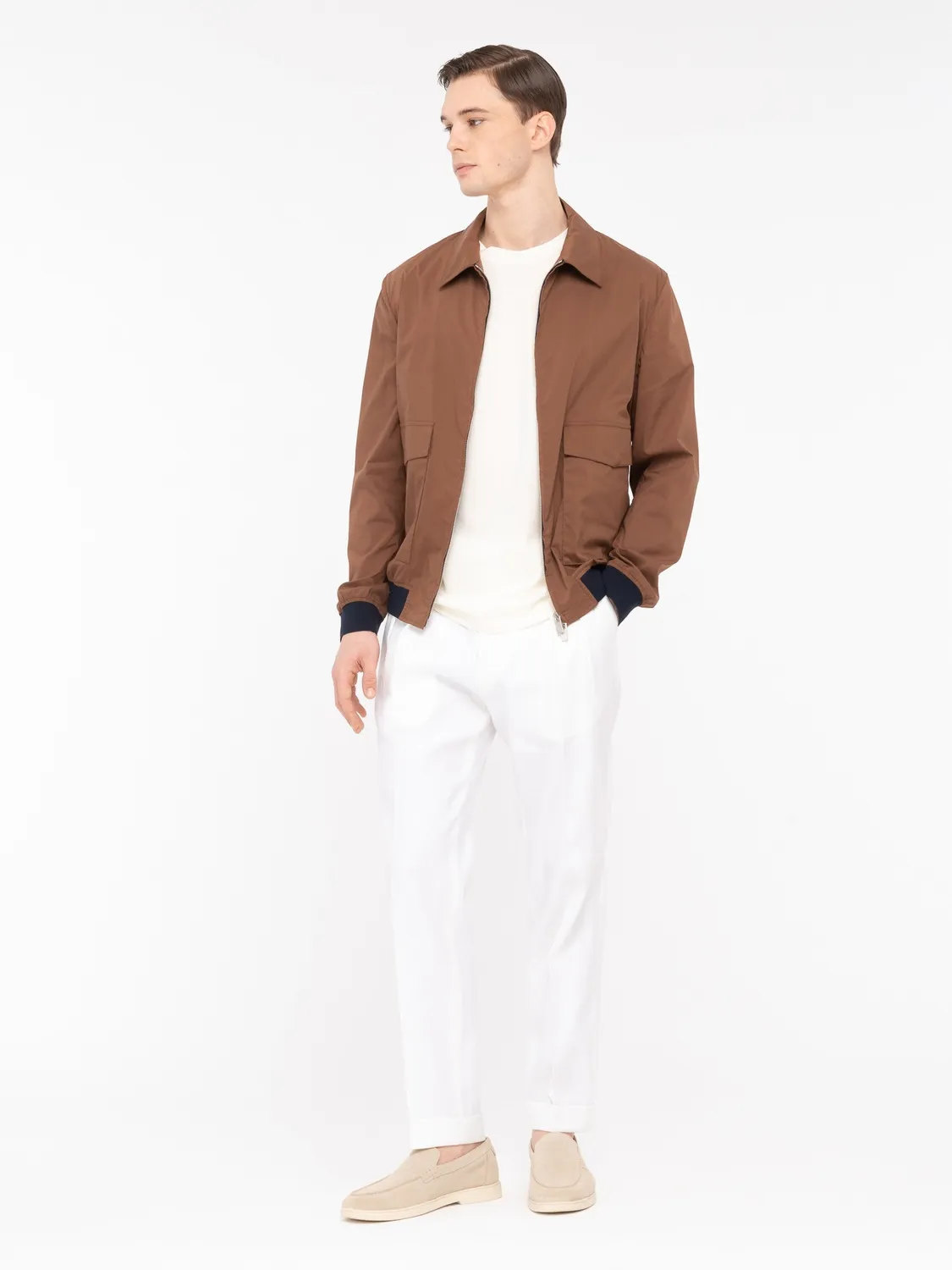 Paoloni Pantalone doppia pinces denim lino bianco