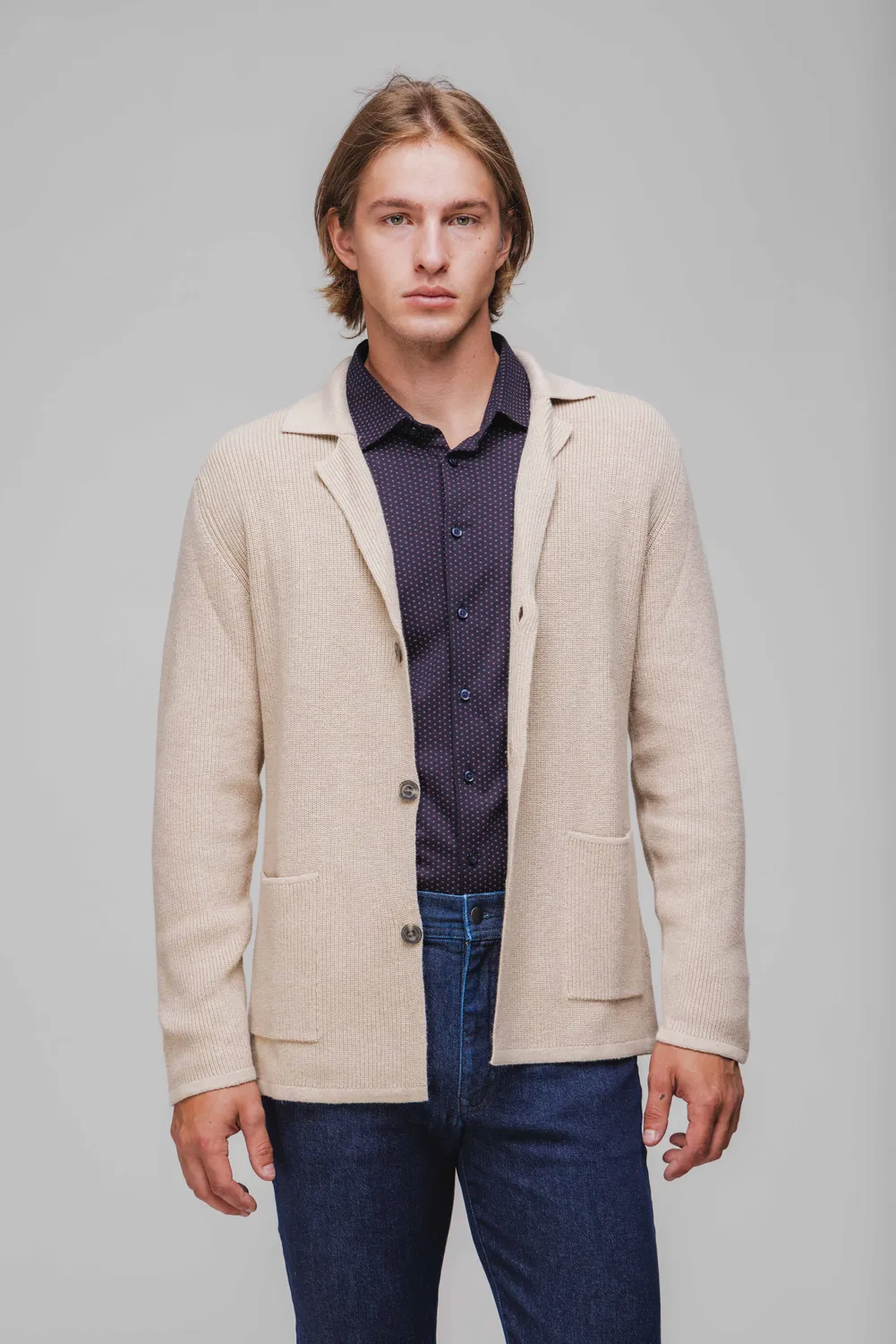 Alain Delon cardigan beige bottoni misto cashmere