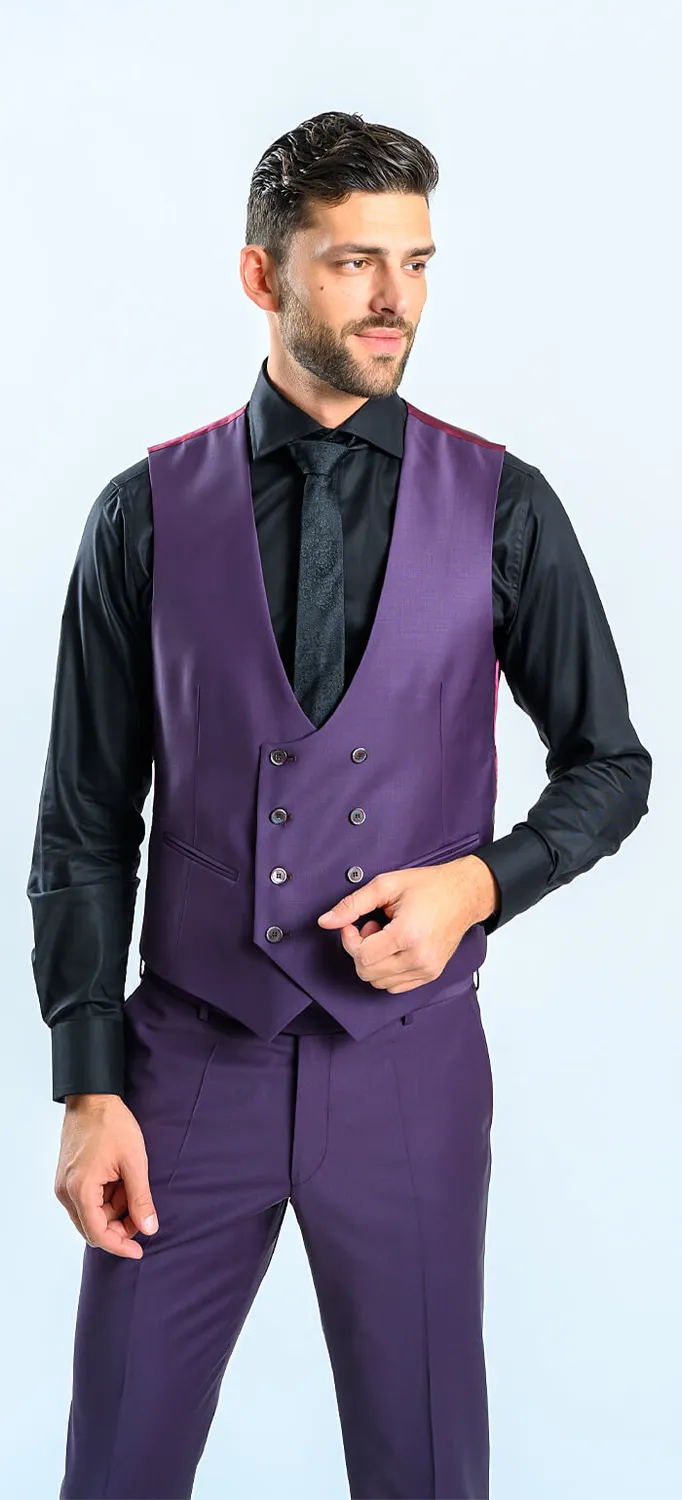 Alain Delon Abito Slim Fit Viola con Gilet 3 Pezzi