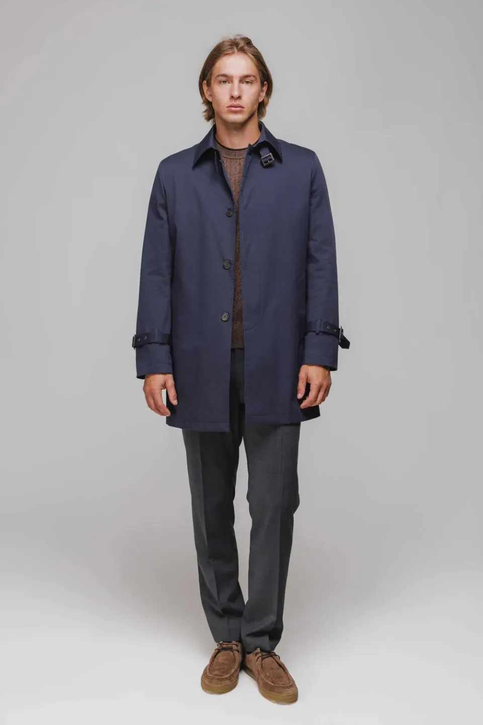 Alain Delon Cappotto Corto Blu Uomo Gabardina Bottoni