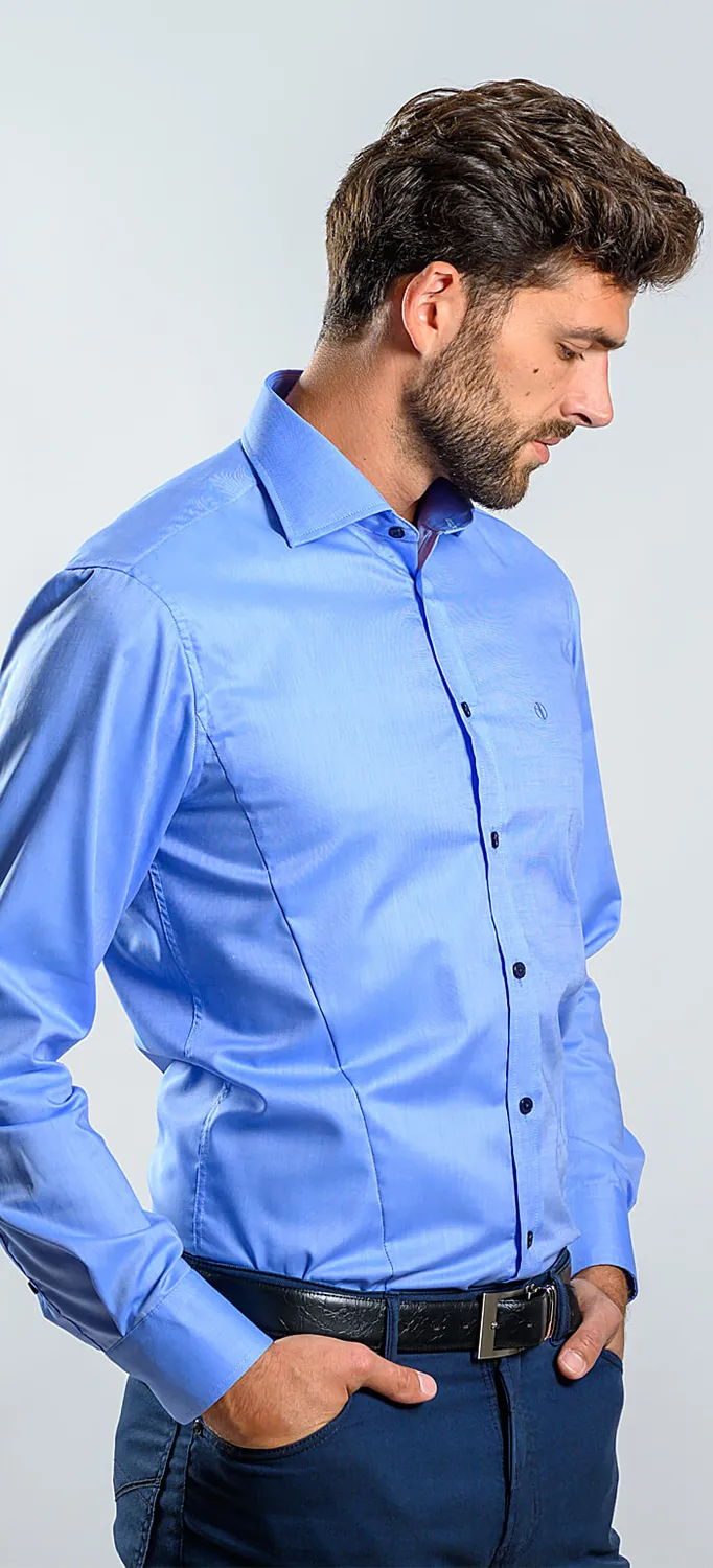 Alain Delon camicia extra slim fit blu cotone Getzner