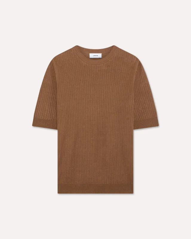 Lardini t-shirt marrone lino e cotone manica corta
