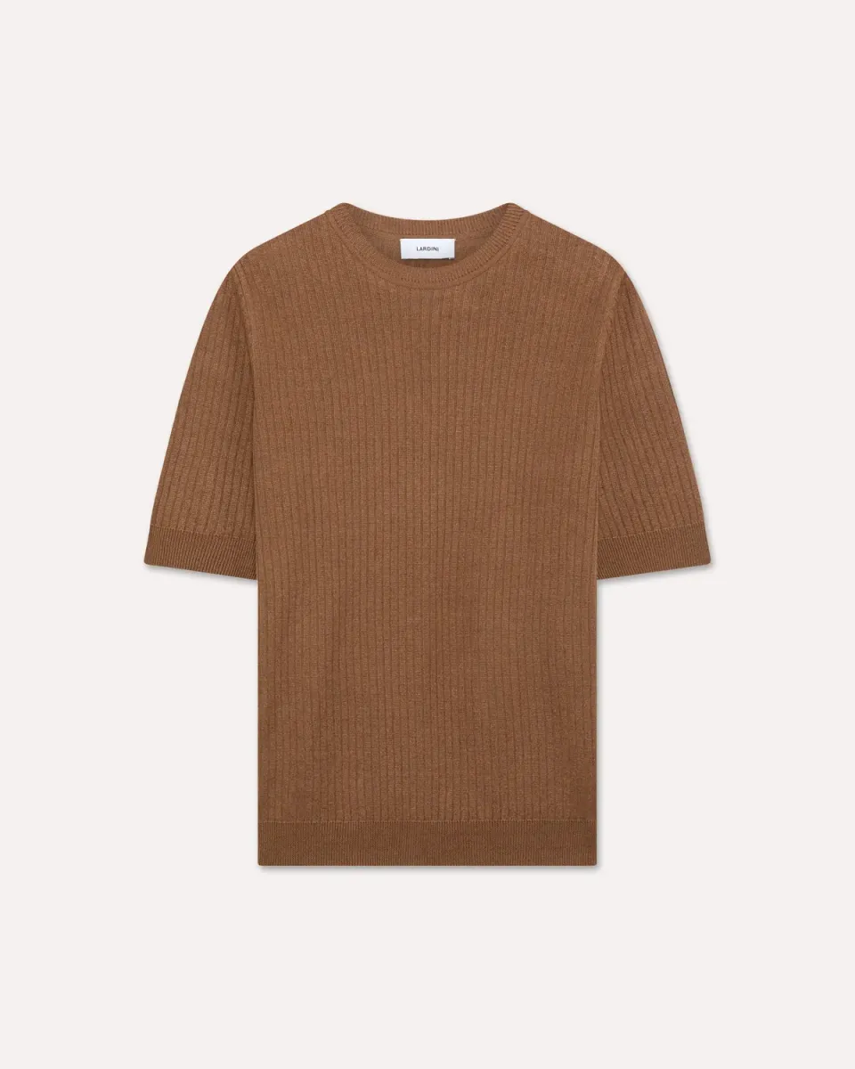 Lardini t-shirt marrone lino e cotone manica corta