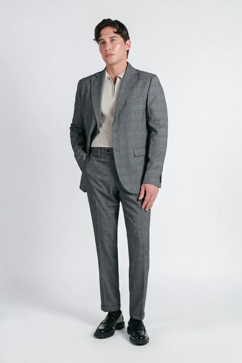 Sonny Bono Pantalone da Abito a Quadri Grigio Comfort Fit