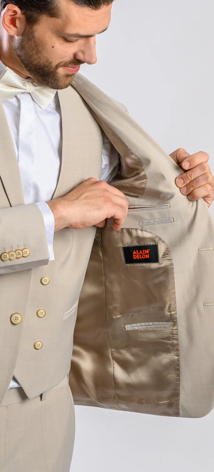 Alain Delon Wedding abito beige slim fit con gilet