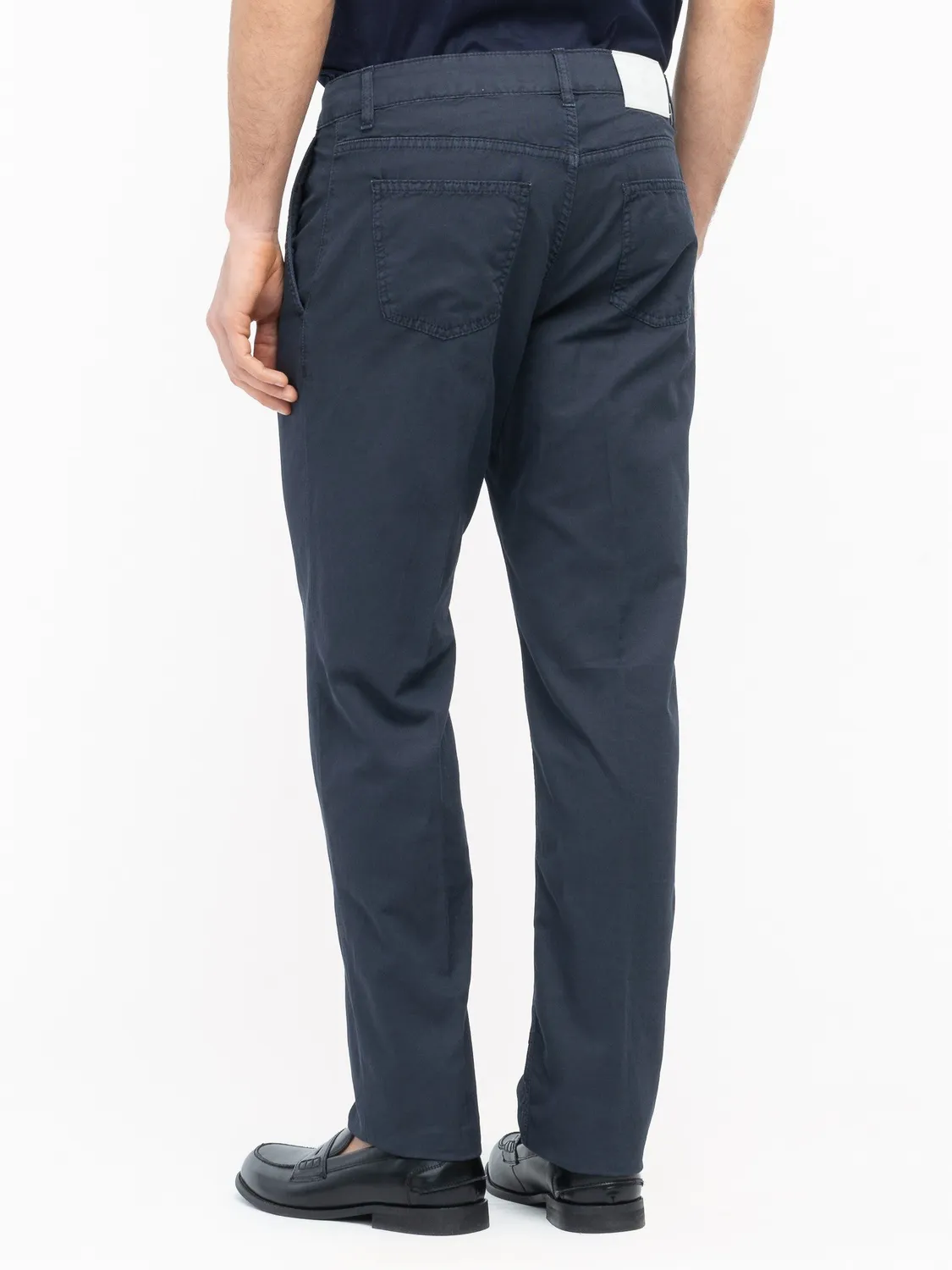 Paoloni Pantalone chino twill cotone lino stretch blu