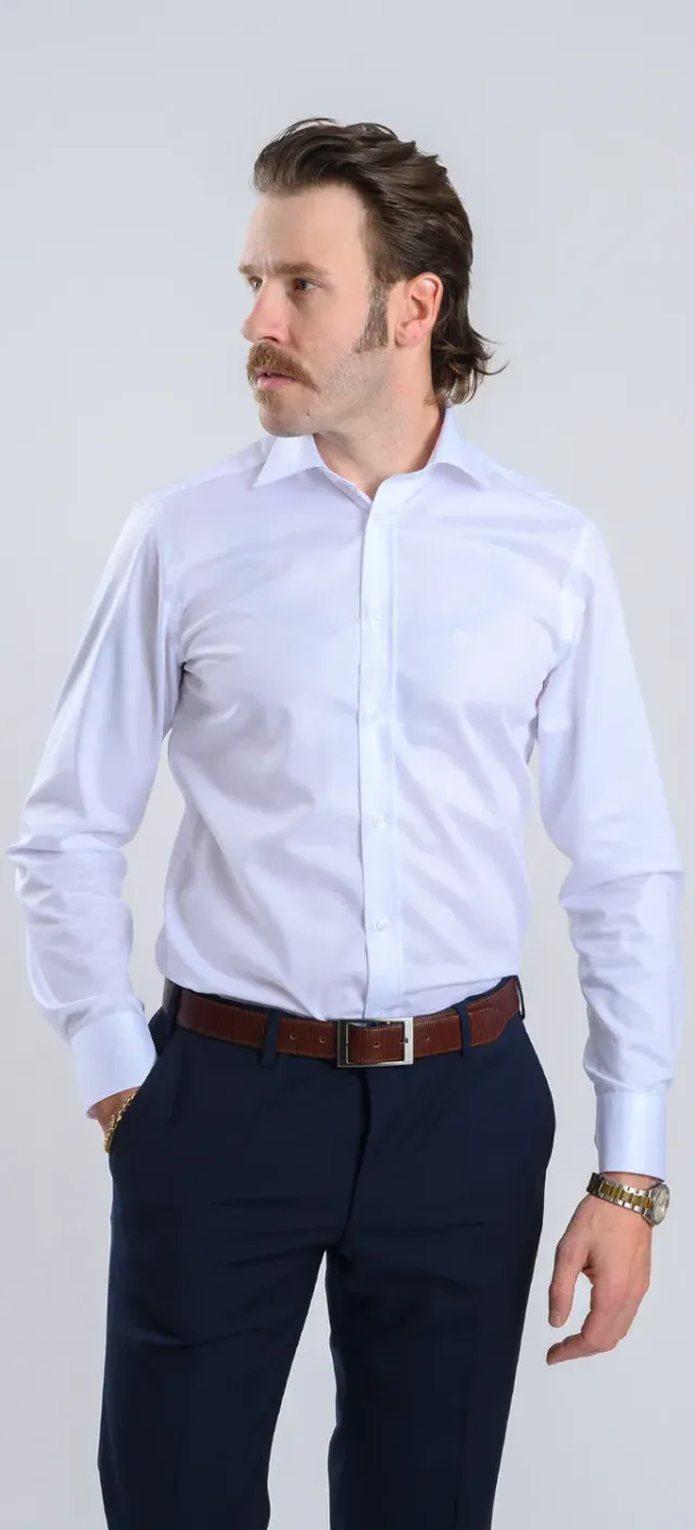 Alain Delon camicia extra slim bianca cotone Getzner