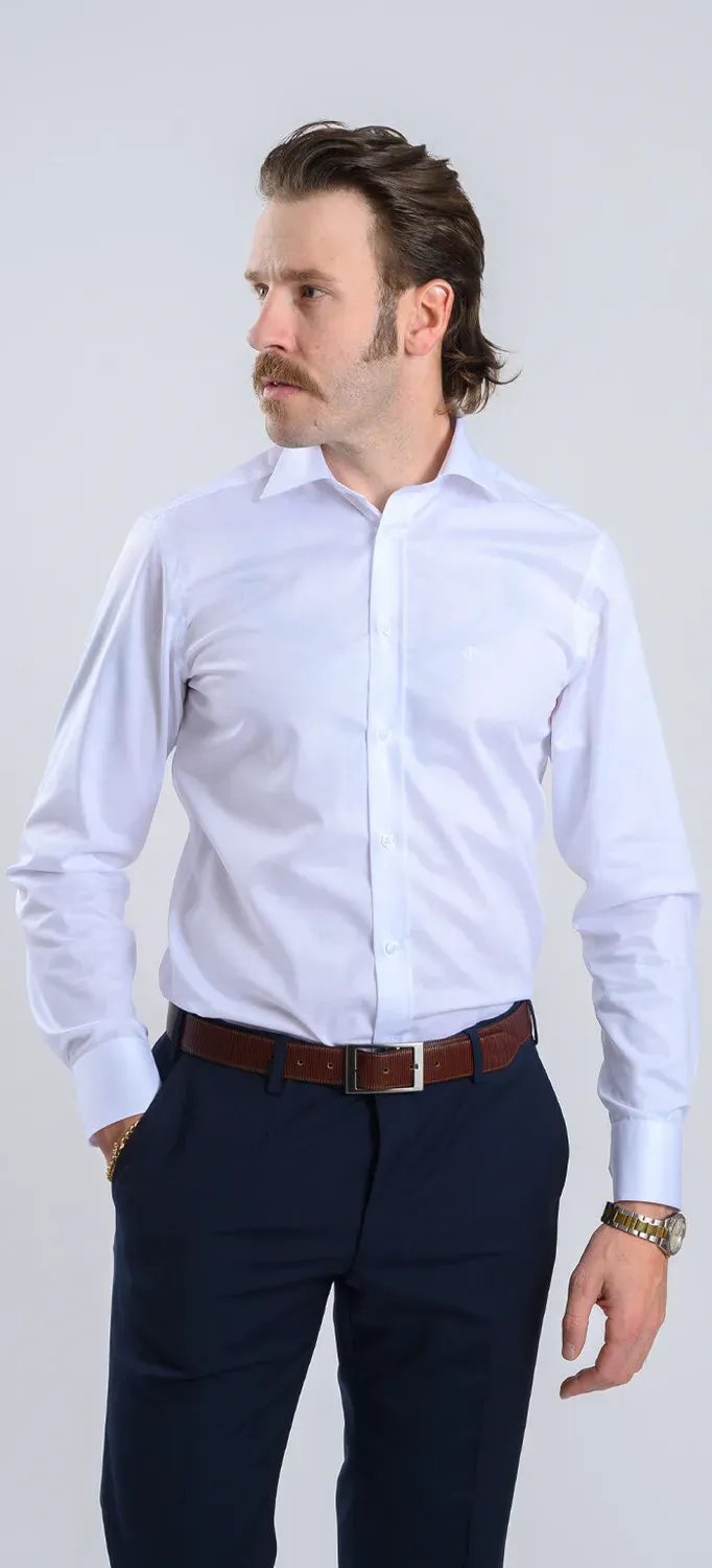 Alain Delon camicia extra slim bianca cotone Getzner