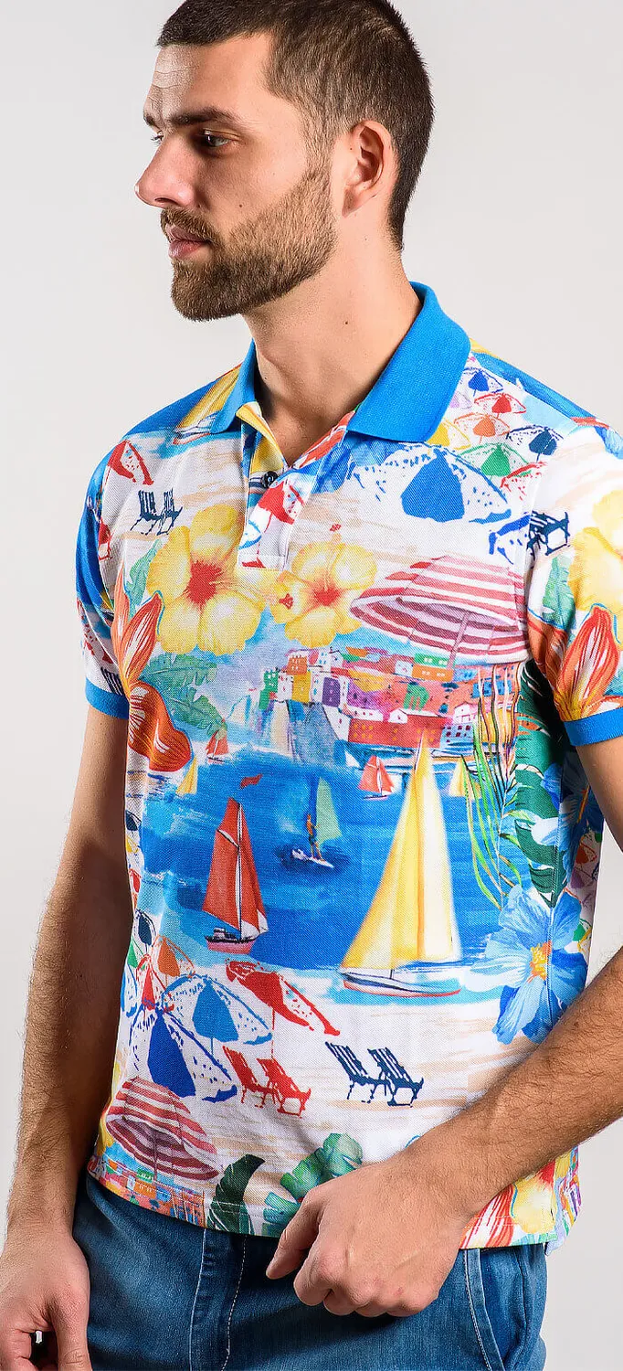 Alain Delon polo cotone fantasia mare slim fit S
