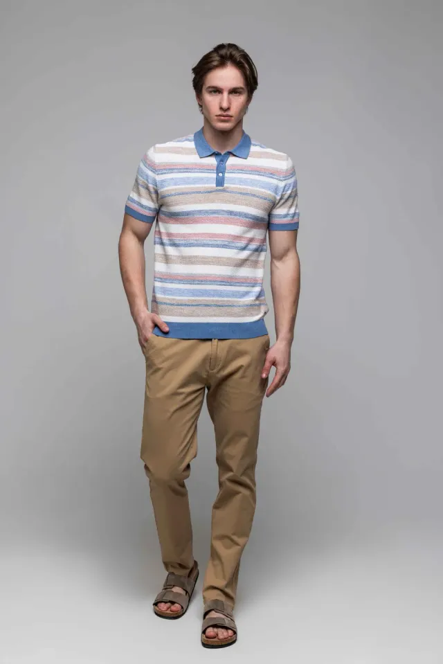 Alain Delon polo maglia righe cotone bottoni uomo