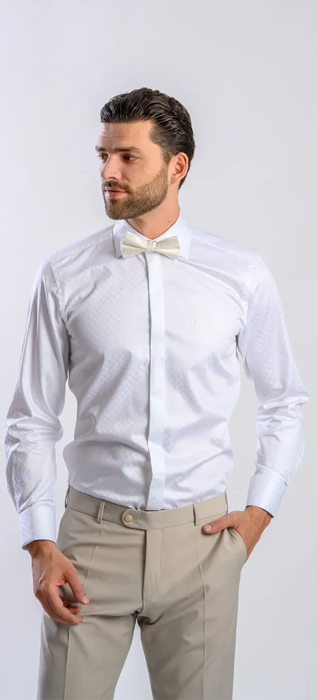 Alain Delon camicia bianca Extra Slim Fit fantasia cotone
