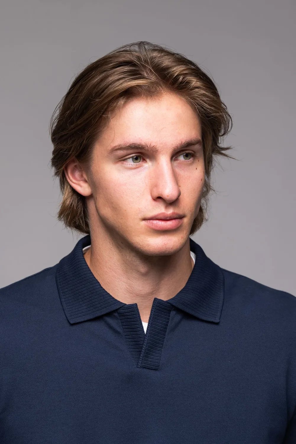 Alain Delon polo manica lunga blu piqué cotone