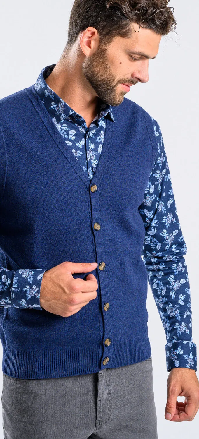 Alain Delon gilet blu bottoni slim fit cotone cashmere
