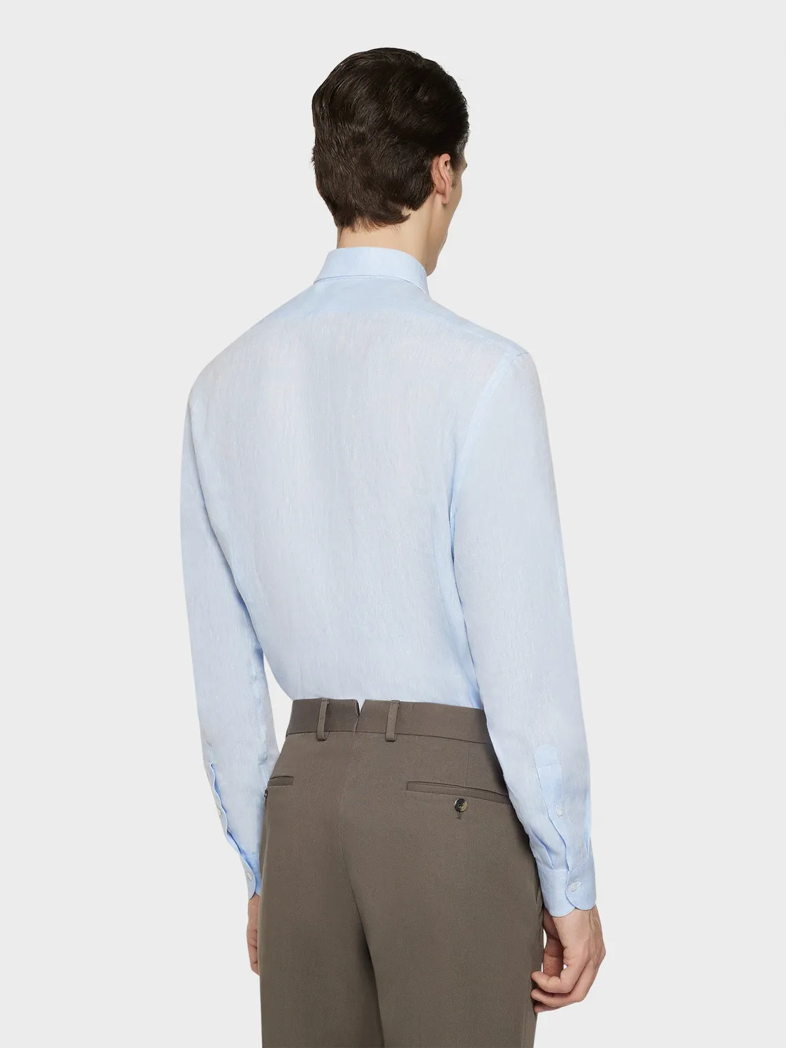 Caruso camicia slim lino azzurra uomo