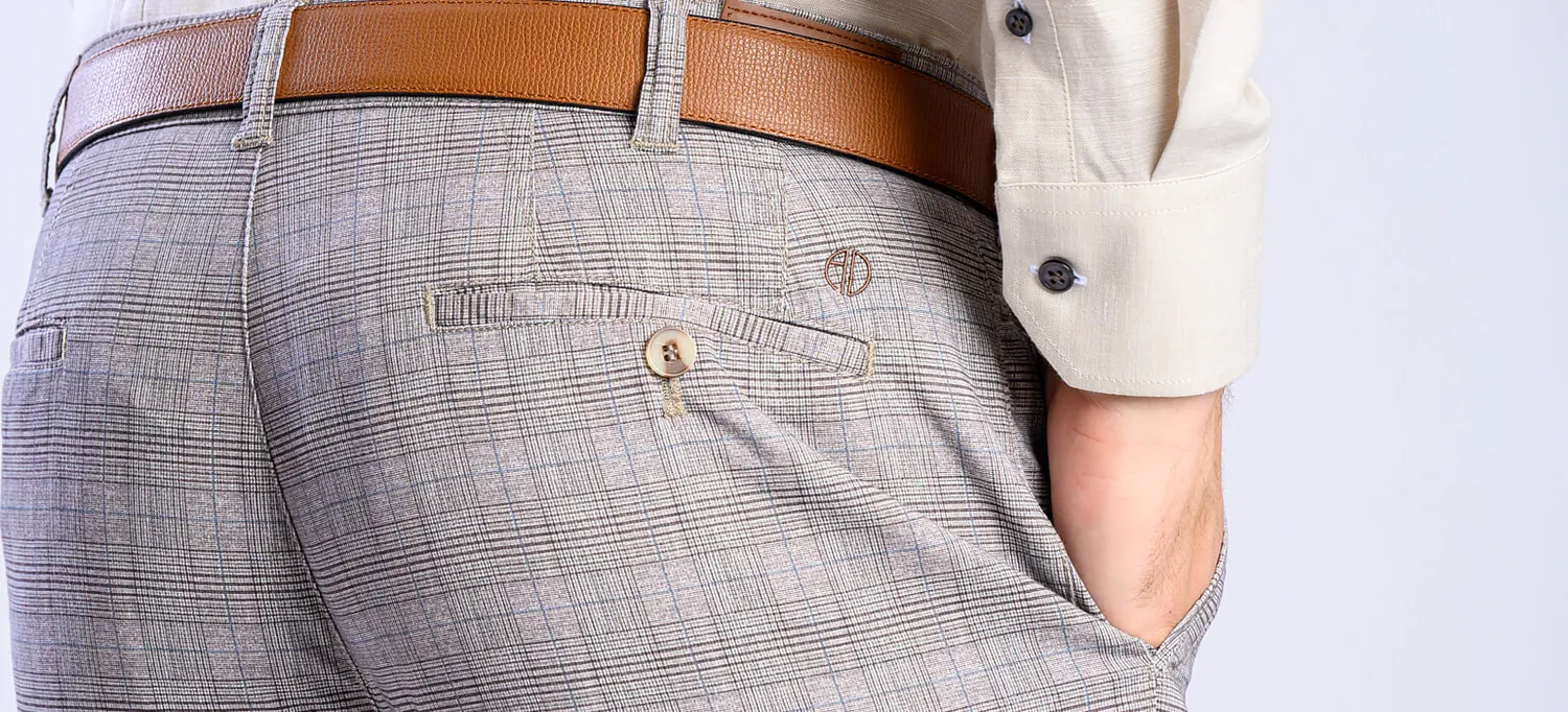 Alain Delon chino beige a quadri slim fit cotone