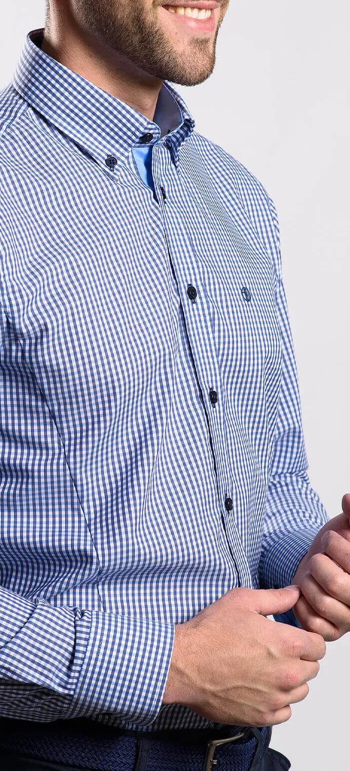 Alain Delon Slim Fit camicia blu quadri button-down