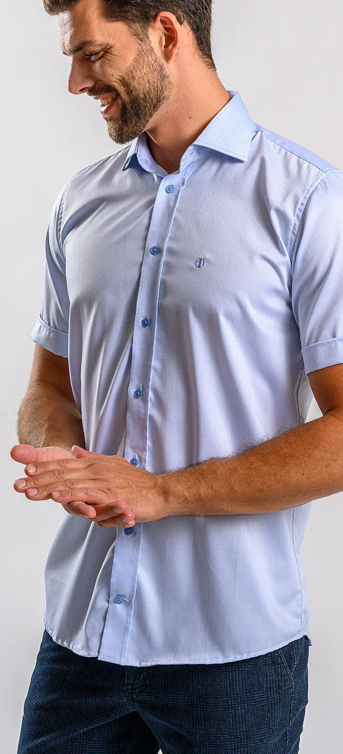 Alain Delon camicia celeste pois manica corta slim fit