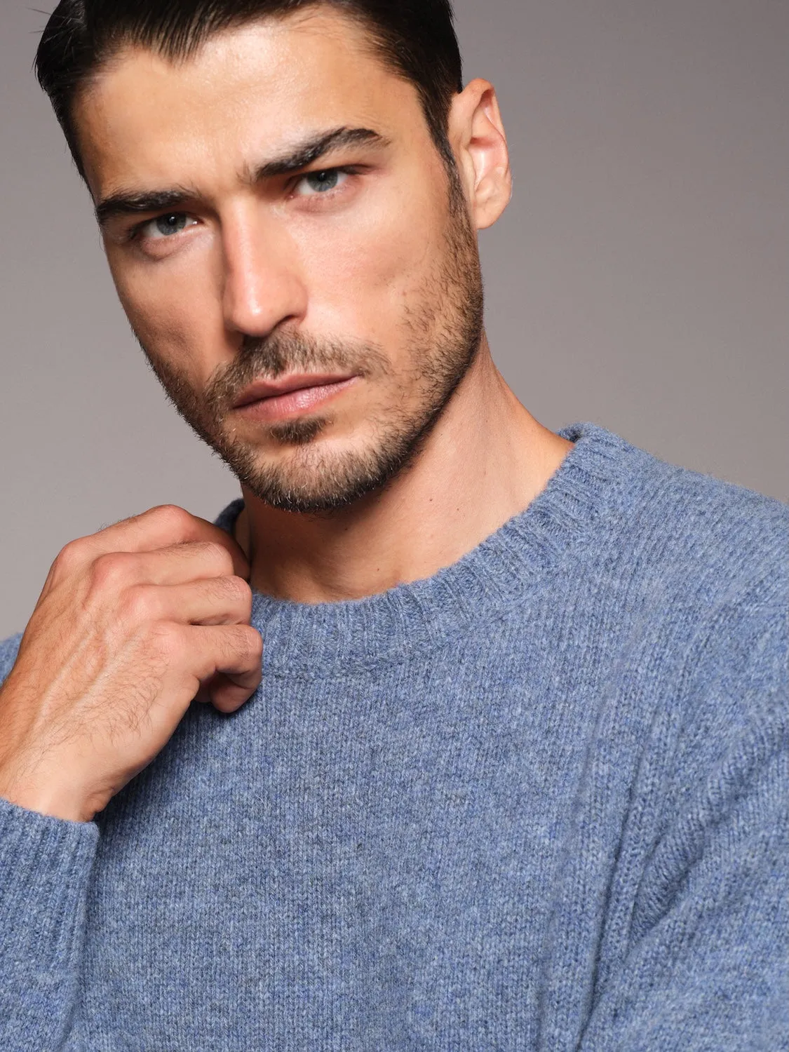 Caruso maglia girocollo lana Shetland azzurra uomo