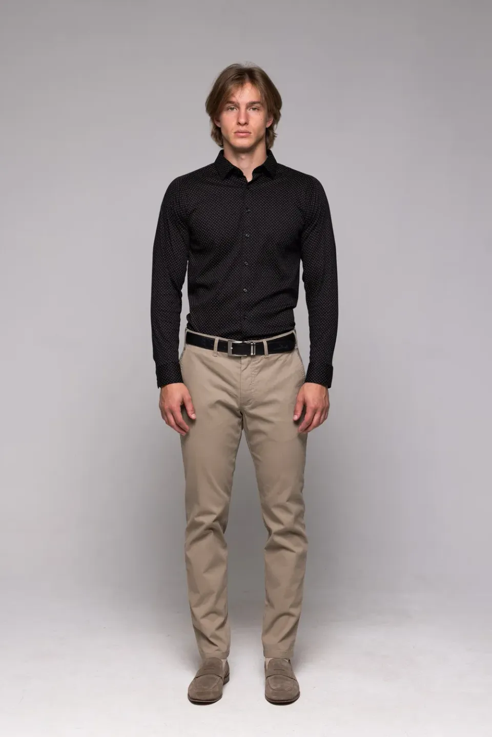 Alain Delon Extra Slim Fit camicia nera elasticizzata