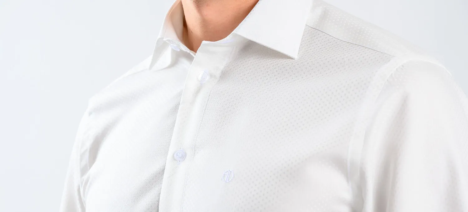 Alain Delon Camicia Burro Slim Fit Puntini Cotone Getzner