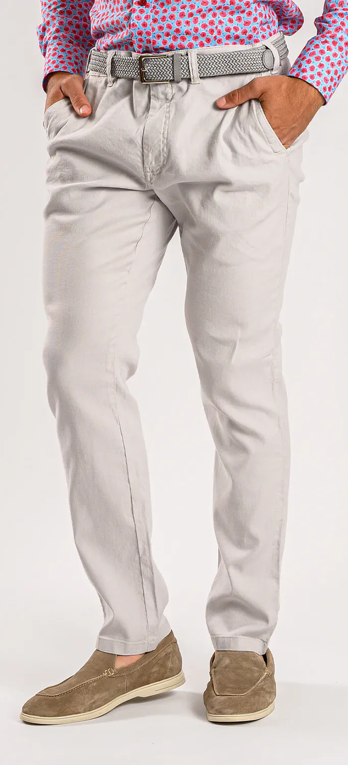 Alain Delon pantalone lino grigio chiaro slim fit elastico